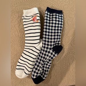 Two Pairs of Talbots Socks Navy Blue White Gingham "La Dolce Vida"